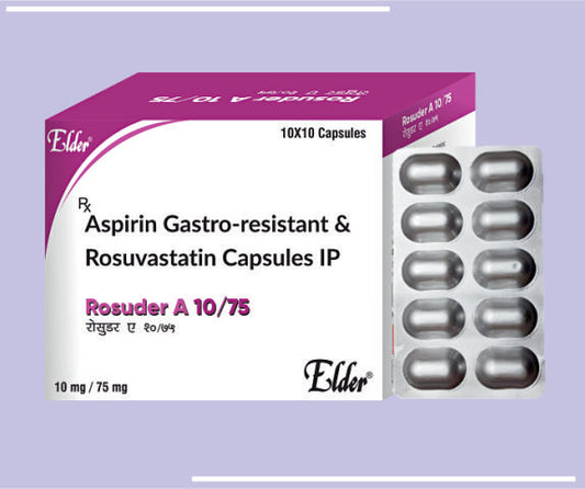 ROSUDER A 10/75 CAPS (10X10) Rosuvatatin 10mg +Aspirin 75mg (Pellets Form) by Elder