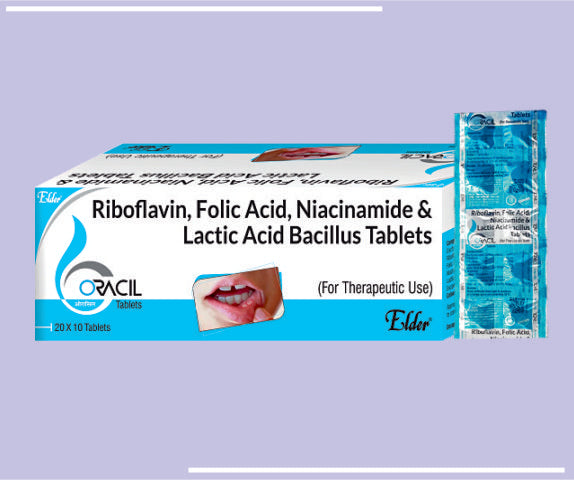 ORACIL TABS (20X10) Riboflavin 10mg,Folic Acid 1.5mg,Niacinamide 100mg & Lactic Acid Bacillius 60 Million Spores by Elder