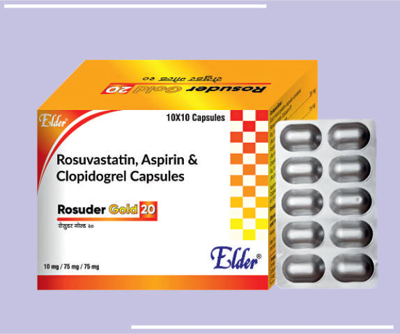 ROSUDER GOLD 20 CAPS (20/75/75MG) (10X10) Rosuvastatin 20mg+Clopiidrogrel 75mg+Aspirin 75mg
 by Elder