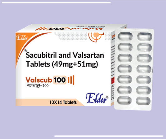 VALSCUB 100 TABS (20X14) Sacubitril 49mg, Valsartan 51mg by Elder