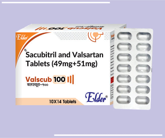 VALSCUB 100 TABS (20X14) Sacubitril 49mg, Valsartan 51mg by Elder