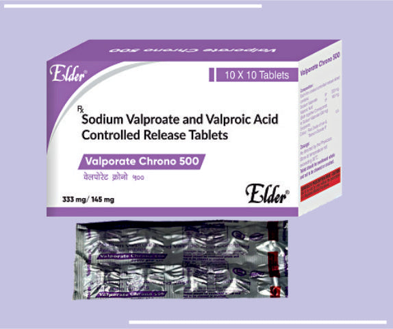 VALPORATE CRONO 500 TABS (10X10) Sodium Valporate 333mg,Valporic Acid 145mg CR by Elder
