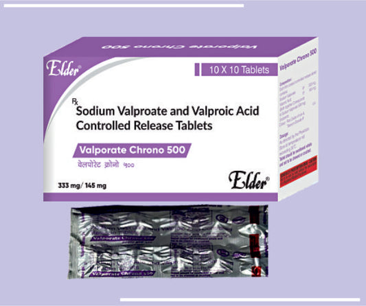 VALPORATE CRONO 500 TABS (10X10) Sodium Valporate 333mg,Valporic Acid 145mg CR by Elder