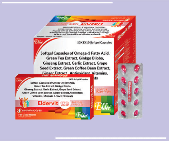 ELDERVIT 15G SOFGELS (10X1X10) 15G Vitamin 7c,Zinc Oxide,Omega 3 Fatty Acids,Ginseng, Gingko Biloba, Green Tea, Grape Seed, Ginger, Gooseberry,Multivitamin&Multimineral SG by Elder