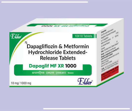DAPAGLIF  MF XR 1000  TABS (10X10) Dapagliflozin 10mg + Metformin 1000mg by Elder