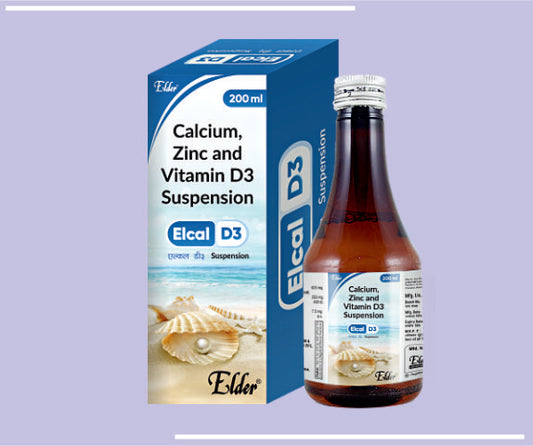 ELCAL D3 SUSPN (200ML) Calcium Carbonate (Oyster Shell) eq to Elemental Calcium 500 mg & Vitamin D3 250 IU by Elder