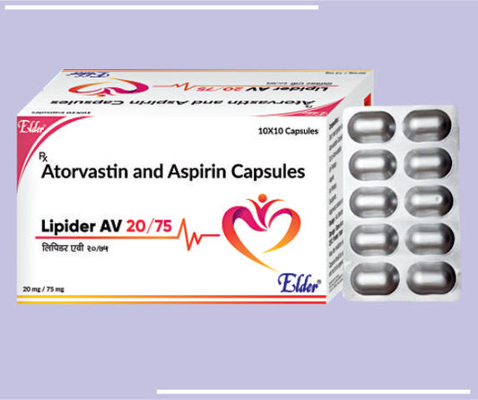 LIPIDER AV 20/75 CAPS (10X10) Atorvastatin 20mg,Aspirin 75mg Capsules by Elder
