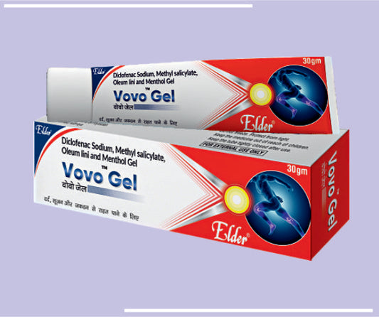 VOVO GEL (50X30GM) Diclofenac Diethylamine BP 1.16% w/w + Methyl Saficyfate IP 10% w/w + Menthol IP 5% + Benzyl Alcohol IP 1% w/w+Linseed oil BP 3%w/w + by Elder