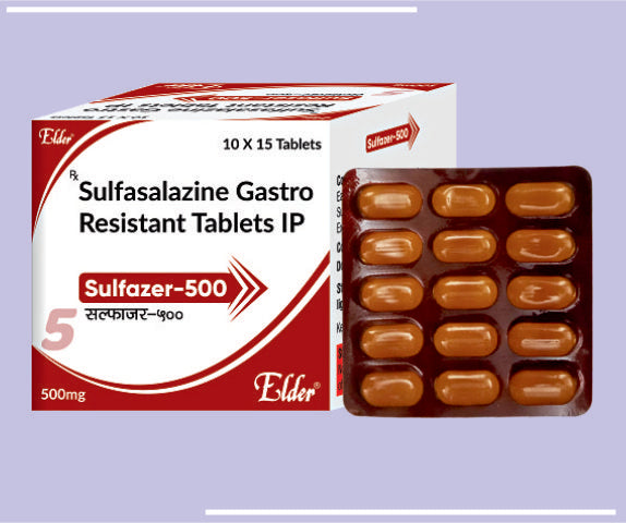 SULFAZER 500 TABS (10X15) Sulfasalazine Gastro Resistant Tablet IP 500mg by Elder