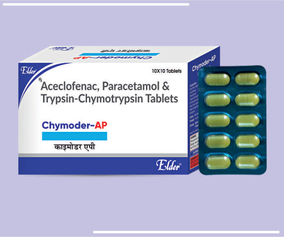 CHYMODER AP TABS (10X10) Aceclofenac 100 mg,Paracetamol 325 mg,Trypsin Chymotrypsin 50,000 A.U by Elder