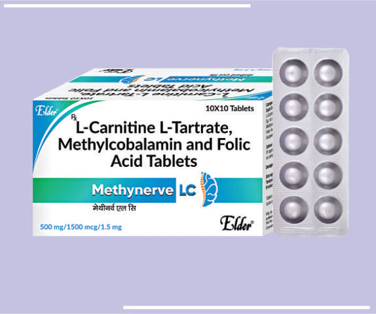 METHYNERVE LC CAPS (10X10) L-Carnitie L-Tartrate 500mg, Methycobalamin 1500mcg, Folic Acid 1.5mg by Elder