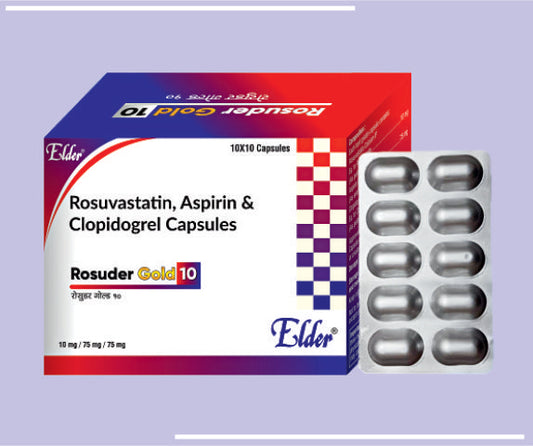 ROSUDER GOLD 10 CAPS (10/75/75) (10X10) Rosuvastatin 10mg,Clopiidrogrel 75mg,Aspirin 75mg as Pallets 
 by Elder