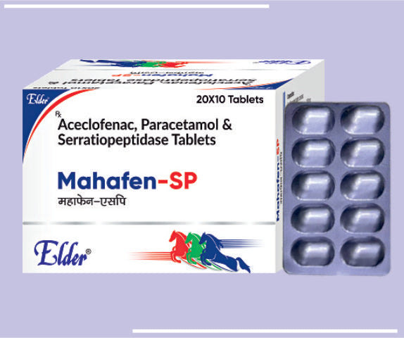 MAHAFEN SP TABS (100/325/15MG) (20X10) Aceclo 100mg,Para 325mg,Serretio 10mg by Elder