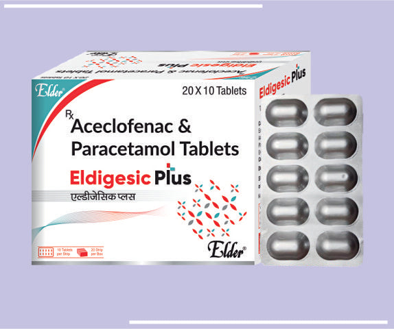 ELDIGESIC PLUS TAB (AL/AL) (20X10) Aceclo 100mg,Para 325mg by Elder
