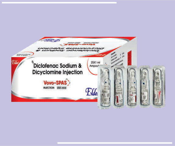 VOVO-SPAS INJ (50/20MG) 1ML (5X5X1ML) Diclofenac Sodium 50mg, Dicylcomine  20mg by Elder