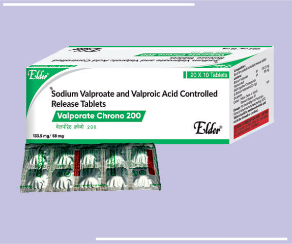 VALPORATE CRONO 200 TABS (20X10) Sodium Valporate 133.5 mg,Valporic Acid 58 mg CR
 by Elder