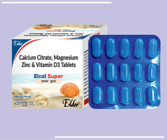 ELCAL SUPER TAB (10X15) Calcium Citrate 1000mg,magnesium 100mg,zine 4mg,vitamin D3 200iu by Elder