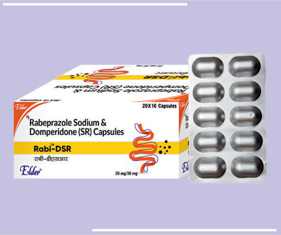 RABI DSR CAPS (20X10) Rabeprazole Sodium 20mg (As entric coated pellets) & Domepridone 30 mg (As sustained release pellets) by Elder