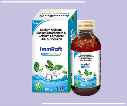 IMMRAFT SUSPN (150ML) Sodium Alginate 250mg,Sodium Bicarbonate 133.5mg, Calcium Carbonate 80mg by Elder