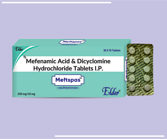 MEFTSPAS TABS (250/10MG) (20X10) Mefenamic 250mg,Dicyclomine 10 mg by Elder