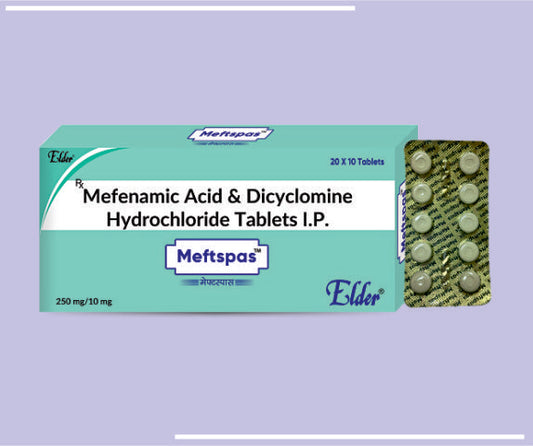 MEFTSPAS TABS (250/10MG) (20X10) Mefenamic 250mg,Dicyclomine 10 mg by Elder