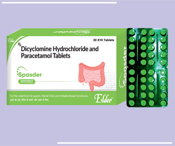 SPASDER TABS (30X10) Paracetamol 325mg,Dicyclomine 20mg by Elder