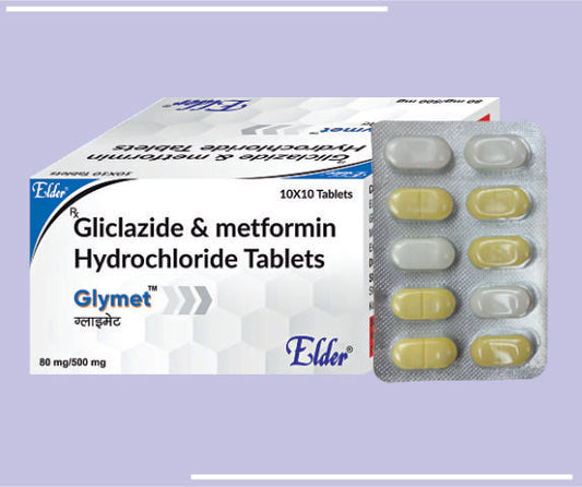 GLYMET TAB (80/500MG) (10X10) Gliclazide 80 mg,Metformin 500 mg
 by Elder
