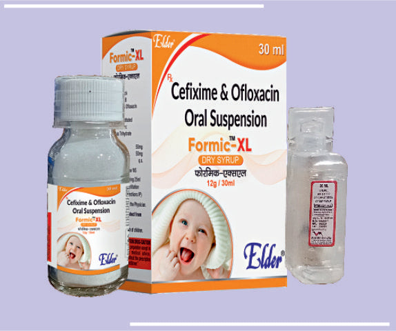 FORMIC XL SUSPN + WFI (50/50MG) (10X30ML) Cefixime 50mg,Ofloxacin 50mg by Elder