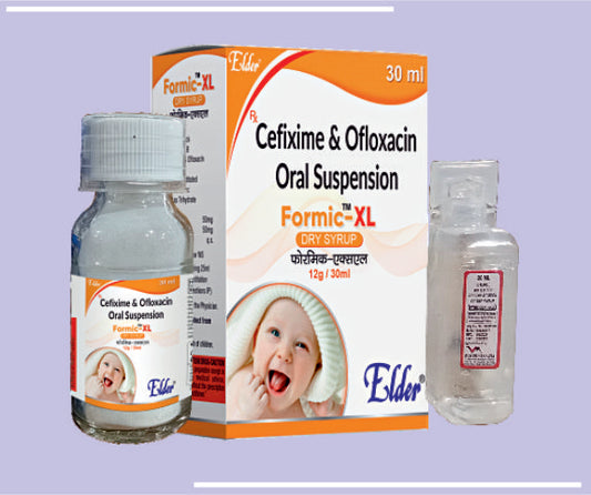 FORMIC XL SUSPN + WFI (50/50MG) (10X30ML) Cefixime 50mg,Ofloxacin 50mg by Elder