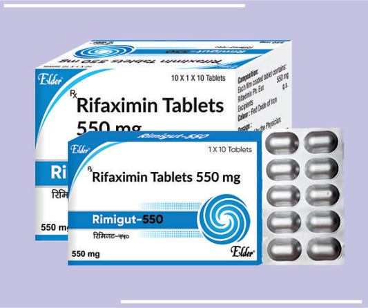 RIMIGUT 550 TABS (10X1X10) Rifaximin BP 550mg by Elder