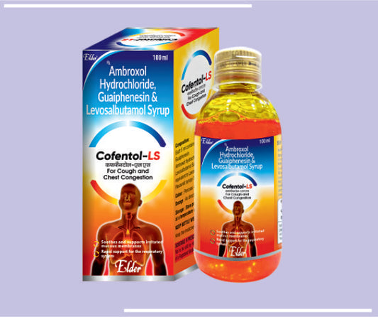 COFENTOL LS SYP (36X100ML) Levosulbutamol 15mg, Ambroxol Hcl15mg,Guaiphenesin ,PNE 5mg, CPM  2mg,Menthol IP 1mg by Elder