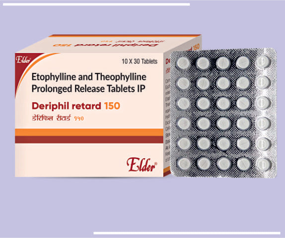 DERIPHIL RETARD 150 TABS (115/35MG) (10X30) Etophylline 115mg + Theophylline 35mg by Elder