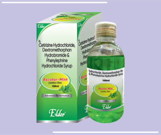 ASCOTOR MINT SYP (100ML) Cetrizine 2.5mg, Dextromethorphan 5mg, Phenylepherine HCl 2.5mg by Elder