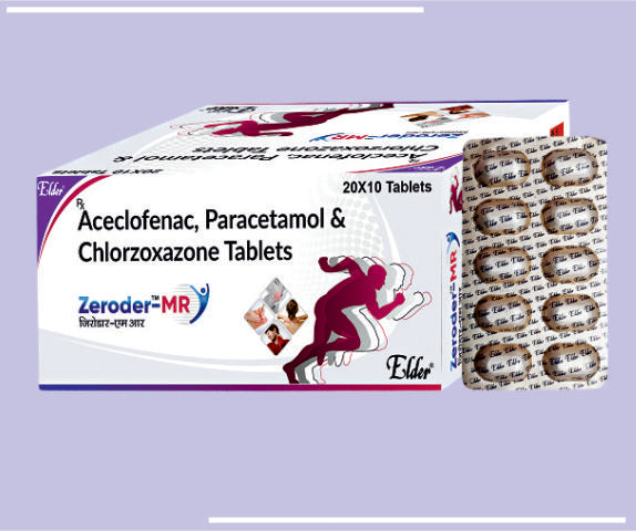 ZERODER MR TABS (100/325/250MG) ** (20X10) Aceclo 100mg,Para 325mg,Chlorzoxa 250mg by Elder