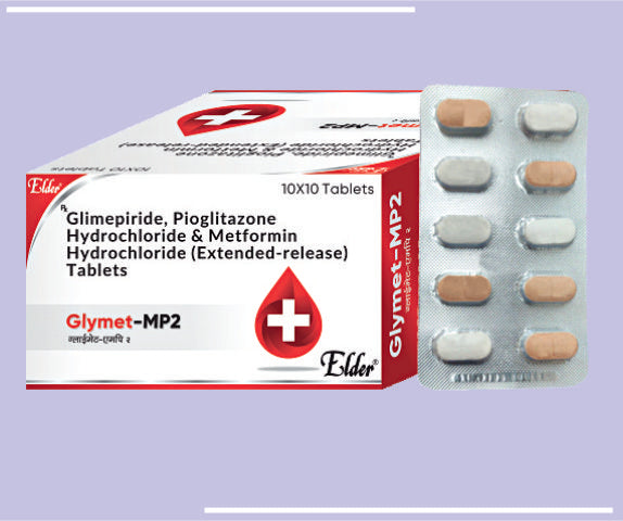 GLYMET MP2 TABS (500/15/2 MG) (20X1X10) Metformin 500mg SR,Glimepiride IP 2mg,Pioglitazone 15mg, by Elder