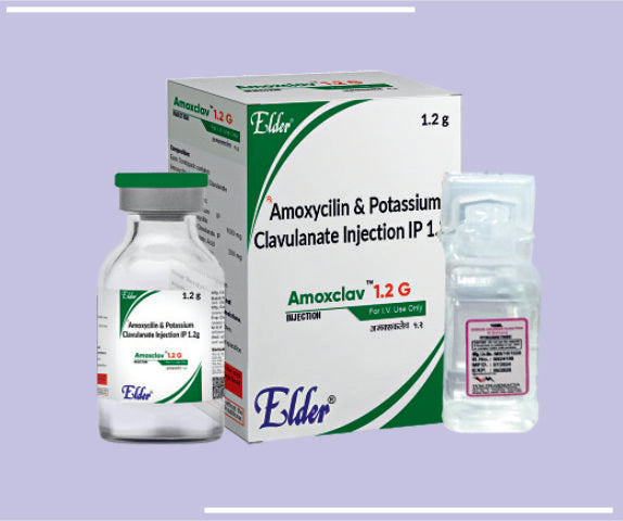AMOXCLAV 1.2 INJ (VIAL) Amoxycillin 1000 mg,Potasssium Clavulanate 200 mg Inj +WFI by Elder