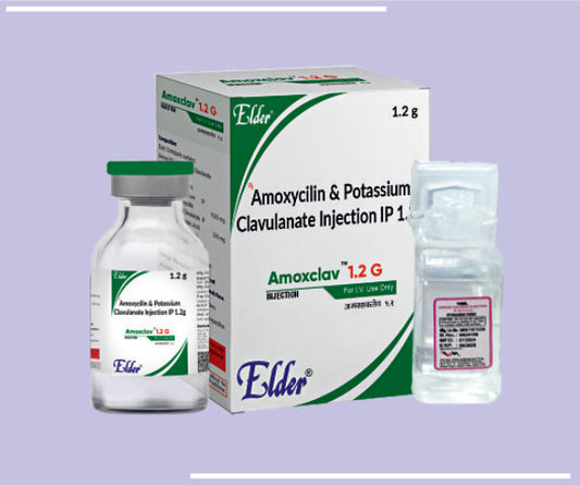 AMOXCLAV 1.2 INJ (VIAL) Amoxycillin 1000 mg,Potasssium Clavulanate 200 mg Inj +WFI by Elder