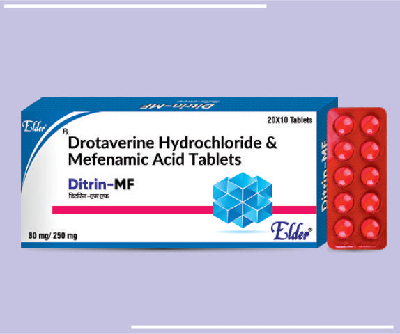 DITRIN MF TABS (80/250MG) (20X10) Drotaverine Hydrocholoride 80mg & Mefenamic Acid IP 250MG. by Elder