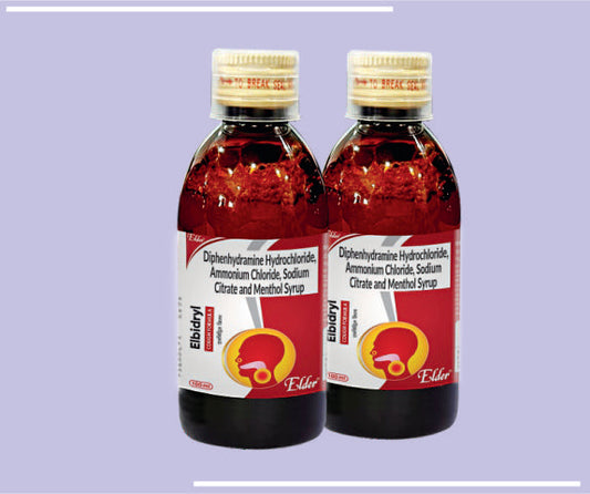 ELBIDRYL SYP (100ML) Diphenhydramine Hcl 14.08 mg, ammouium Chloride 138 mg, Sodium Citrate 57.03 mg, Menthol 1.14 mg by Elder