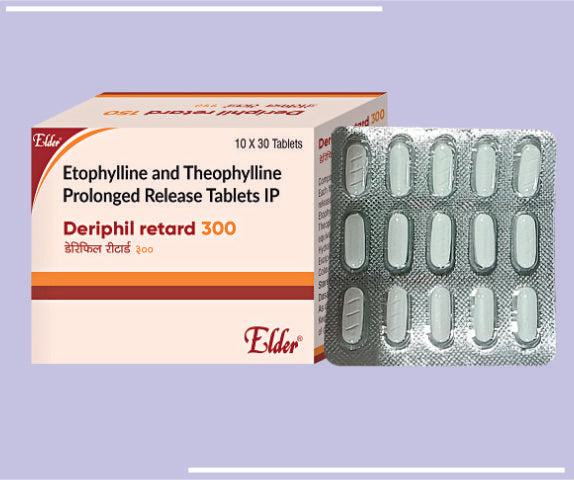 DERIPHIL RETARD 300 TABS (20X15) Etophylline 231mg,Theophylline 69mg by Elder