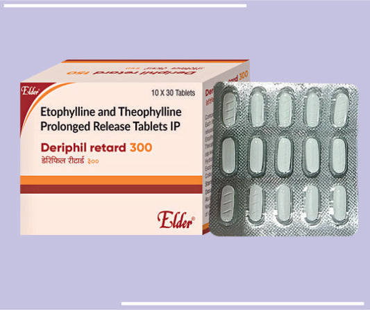 DERIPHIL RETARD 300 TABS (20X15) Etophylline 231mg,Theophylline 69mg by Elder