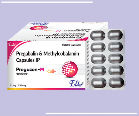 PREGAZEN  M CAPS (75/750MG) (10X10) Pregabalin IP 75mg, Mecobalamin IP 750mcg (Methylcobalamin) by Elder