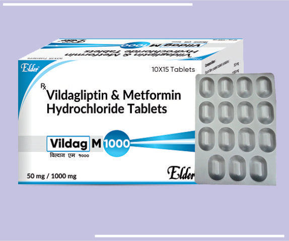 VILDAG M 1000 TABS (50/1000) X (10X15) Vildagliptin 50mg +Metformin 1000mg by Elder