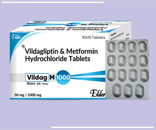 VILDAG M 1000 TABS (50/1000) X (10X15) Vildagliptin 50mg +Metformin 1000mg by Elder