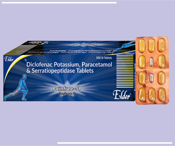 PAINFREE SP TABS (50/10/325MG) (20X10) Diclofenac Potassium 50mg, Serratiopeptidase 10mg & paracetamol 325mg by Elder