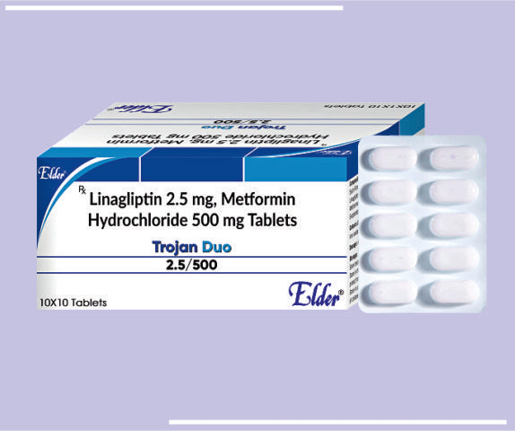 TROJAN DUO TABS (500/2.5MG) (10X1X10) Linagliptin -2.5mg & Metformin Hydrochloride - 500mg by Elder
