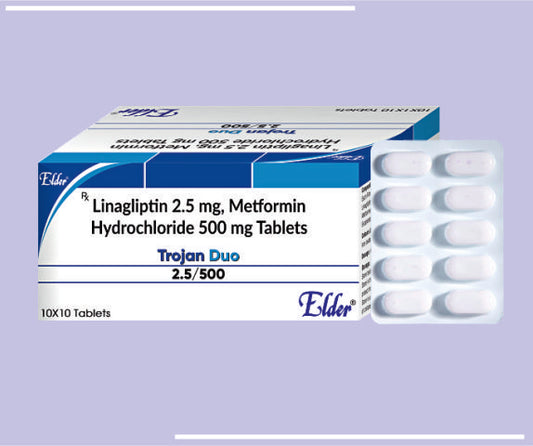 TROJAN DUO TABS (500/2.5MG) (10X1X10) Linagliptin -2.5mg & Metformin Hydrochloride - 500mg by Elder