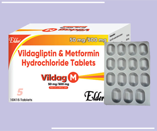 VILDAG M 500 TABS (50/500MG) (10X15) Vildagliptin 50mg +Metformin 500mg by Elder