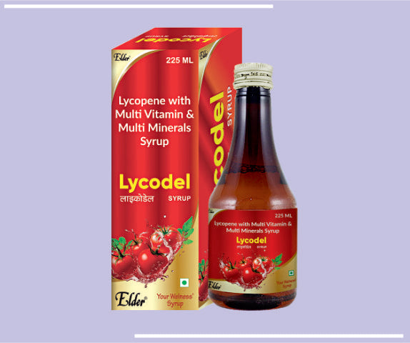LYCODEL  SYP (225ML) Lycopene 6% 2000mcg+ Vitamin A 2500 IU, Vitamin E Acetate 10 IU, Vitamin C 50 mg, Zinc Sulphate Monohydrate 27.45 mg, Selenium Dioxide 70 by Elder