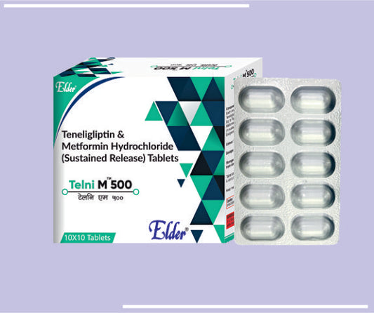 TELNI M 500 TABS (20/500MG) (10X10) Teneligiptin 20+Metformin 500mg SR (Bilayered) by Elder